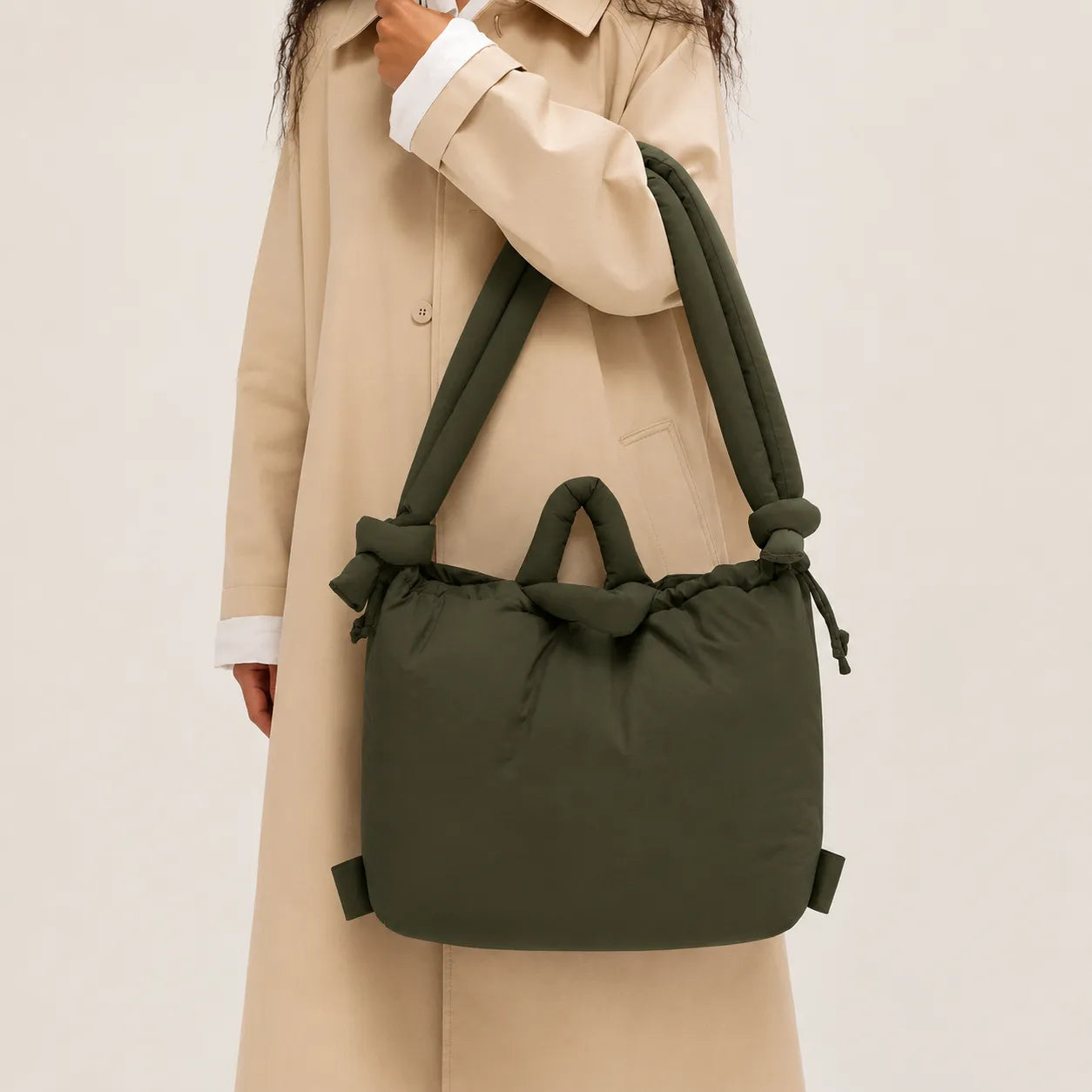 sac fourre-tout grande capacité, sac week-end ou travail en doudoune matelassé vert olive kaki 