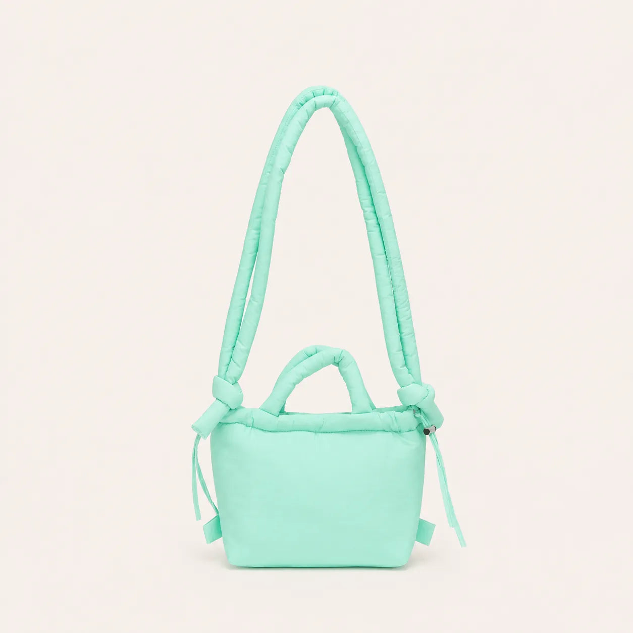 sac crossbody tendance à bandoulières ajustables et nouables en tissu doudoune  bleu vert menthe 